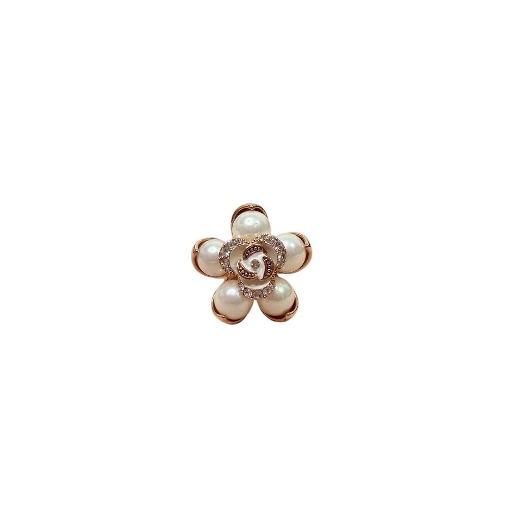 Gold plated fashion design Faux Pearl Flower CZ Cocktail Ring Size 8 gift